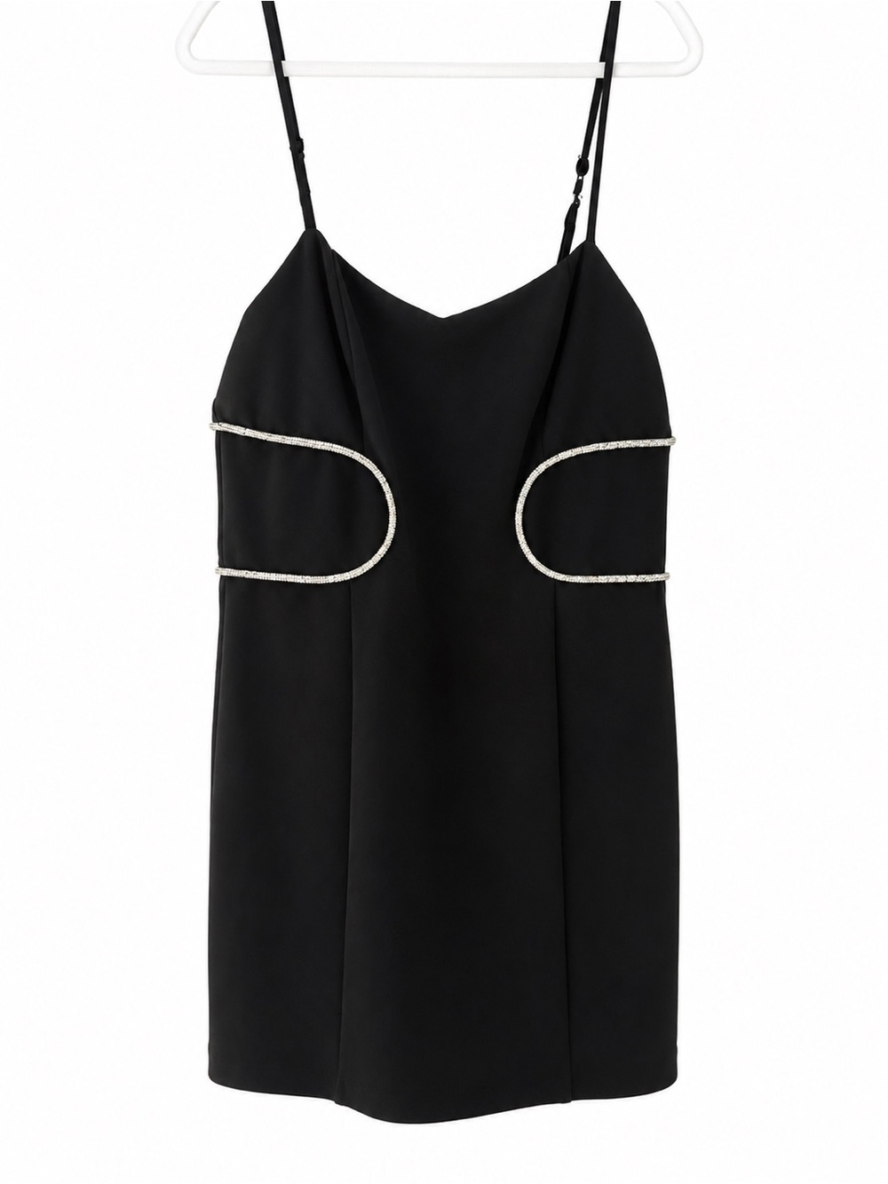 Guess Black Spaghetti Strap Mini Dress with Rhinestone Trim
